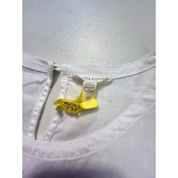 Eileen Fisher Womens White Linen Blouse With Front Patch Pockets Small - Picture 5 of 5